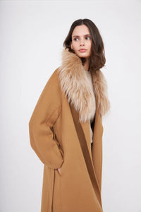 Pissenlit Cashmere Coat with Fur Shawl Collar Warm Camel