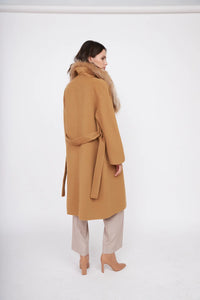 Pissenlit Cashmere Coat with Fur Shawl Collar Warm Camel