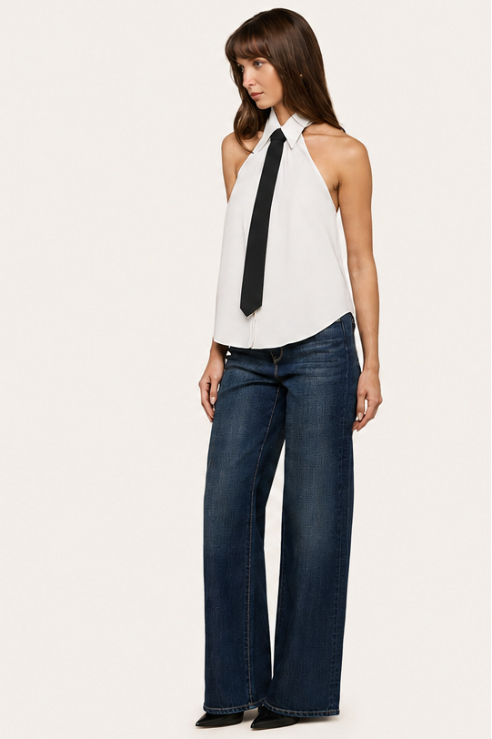 L'Agence Wren Necktie Halter Top White/Black