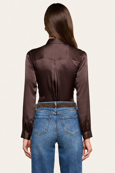 L'Agence Tyler Long-Sleeve Blouse Dark Java