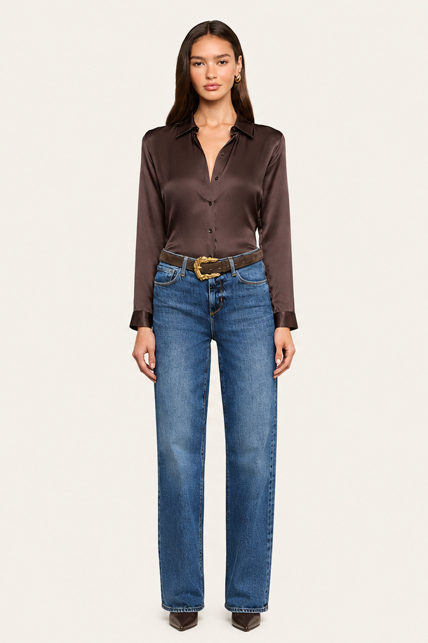 L'Agence Tyler Long-Sleeve Blouse Dark Java