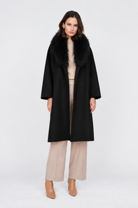 Pissenlit Cashmere Coat with Fur Shawl Collar Jet Black