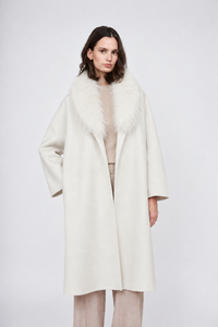 Pissenlit Cashmere Coat with Fur Shawl Collar Soft Ecru