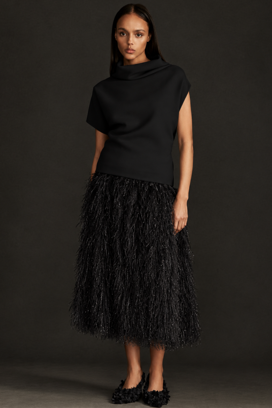 Greta Constantine Laja Capsleeve Cowl Neck Top Black