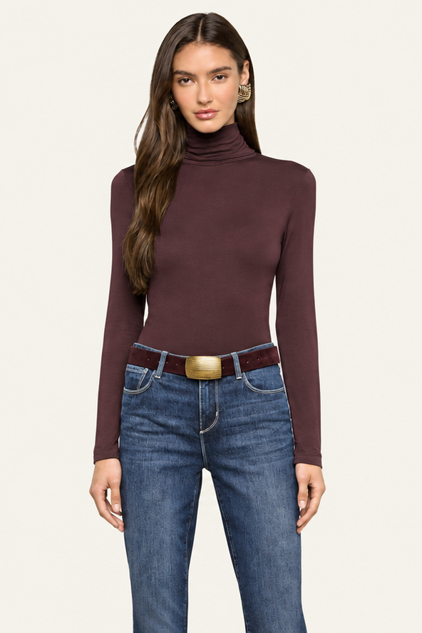L'Agence Lani Turtleneck Long-Sleeve Sweater Dark Java