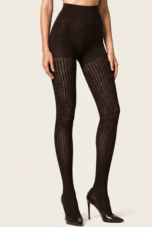 Collants à effet résille en mérinos Wolford 001-11343-4870 Bois foncé
