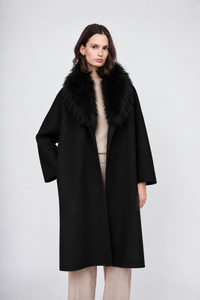 Pissenlit Cashmere Coat with Fur Shawl Collar Jet Black