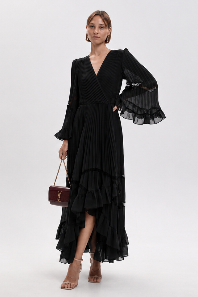 Twinset Pleated Dress With Ruffles - Nero