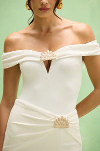 PatBO Cora Knit Off Shoulder Bodysuit Off White
