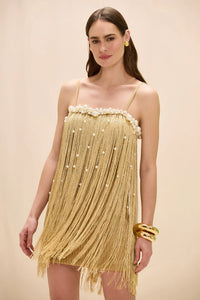 PatBo Aurea Crochet Mini Dress - Gold
