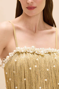 PatBo Aurea Crochet Mini Dress - Gold