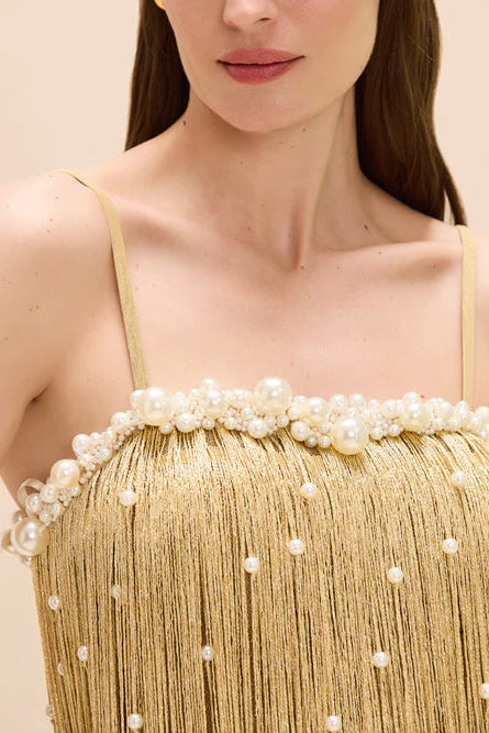 PatBo Aurea Crochet Mini Dress - Gold