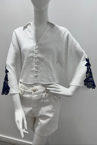 Purotatto Shirt With Macramé Embroidery White-Blue