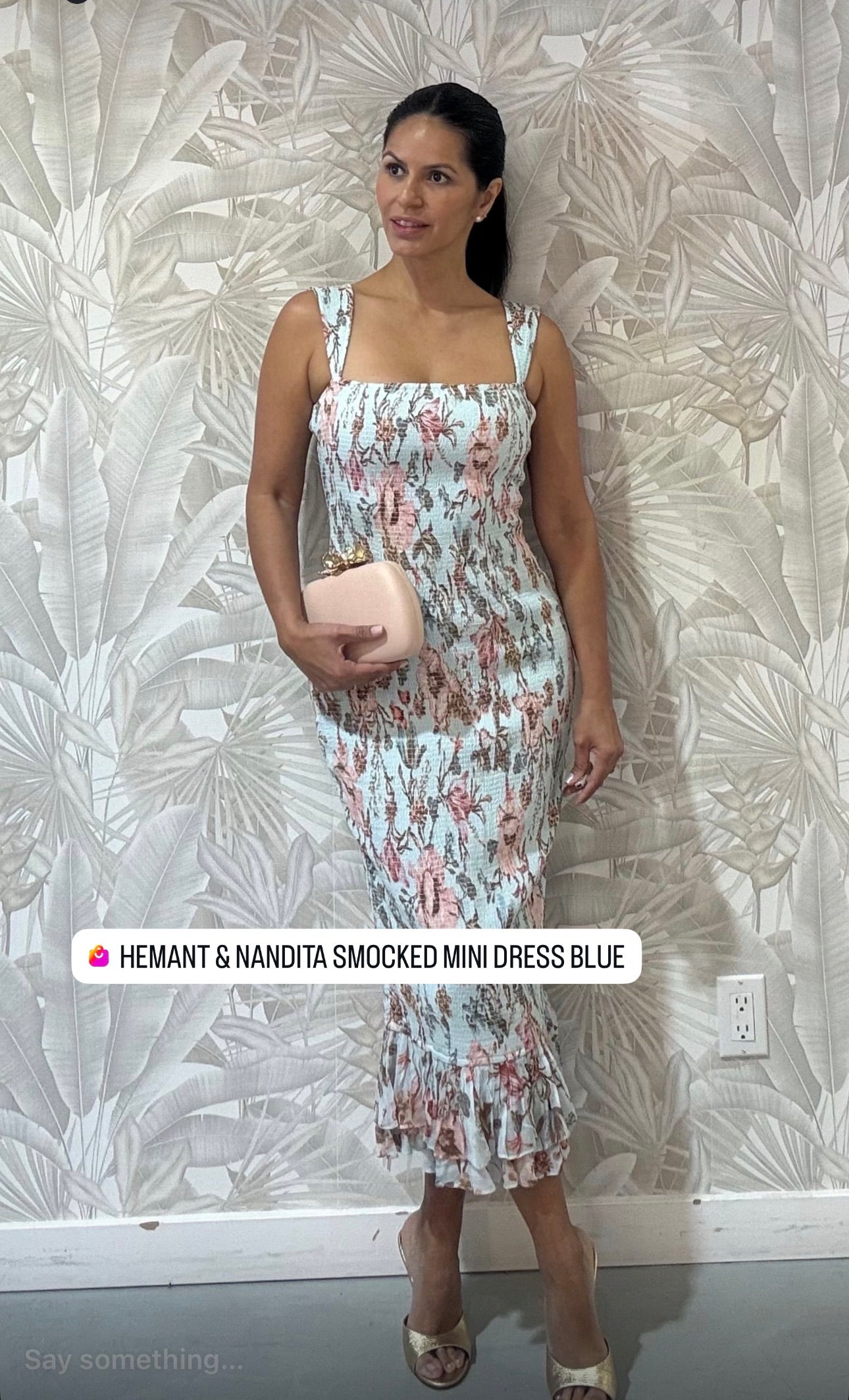 Hemant & Nandita Smocked Mini Dress Blue