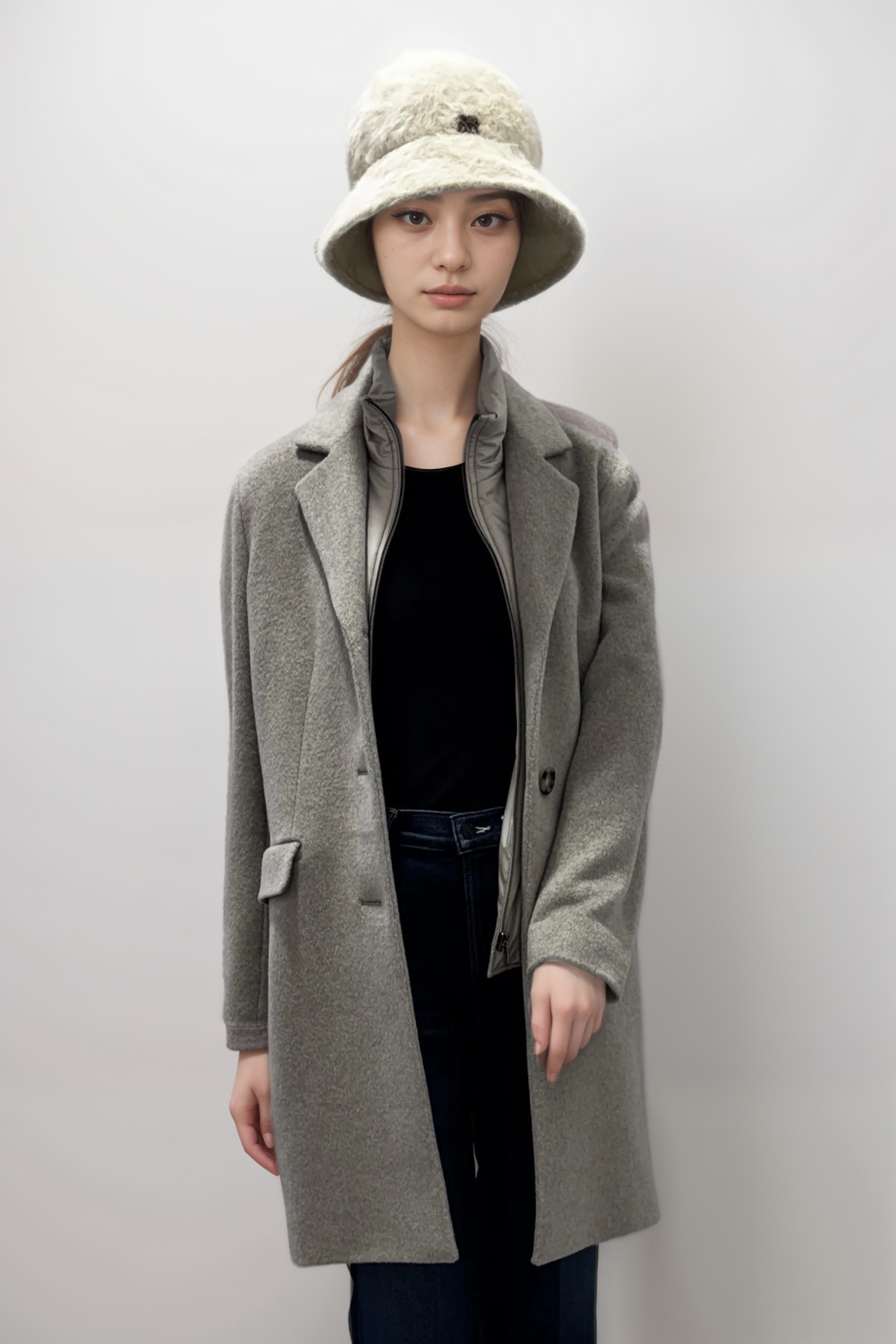 Cinzia Rocca Wool Blend Sing-Breasted Coat W/ Dickey