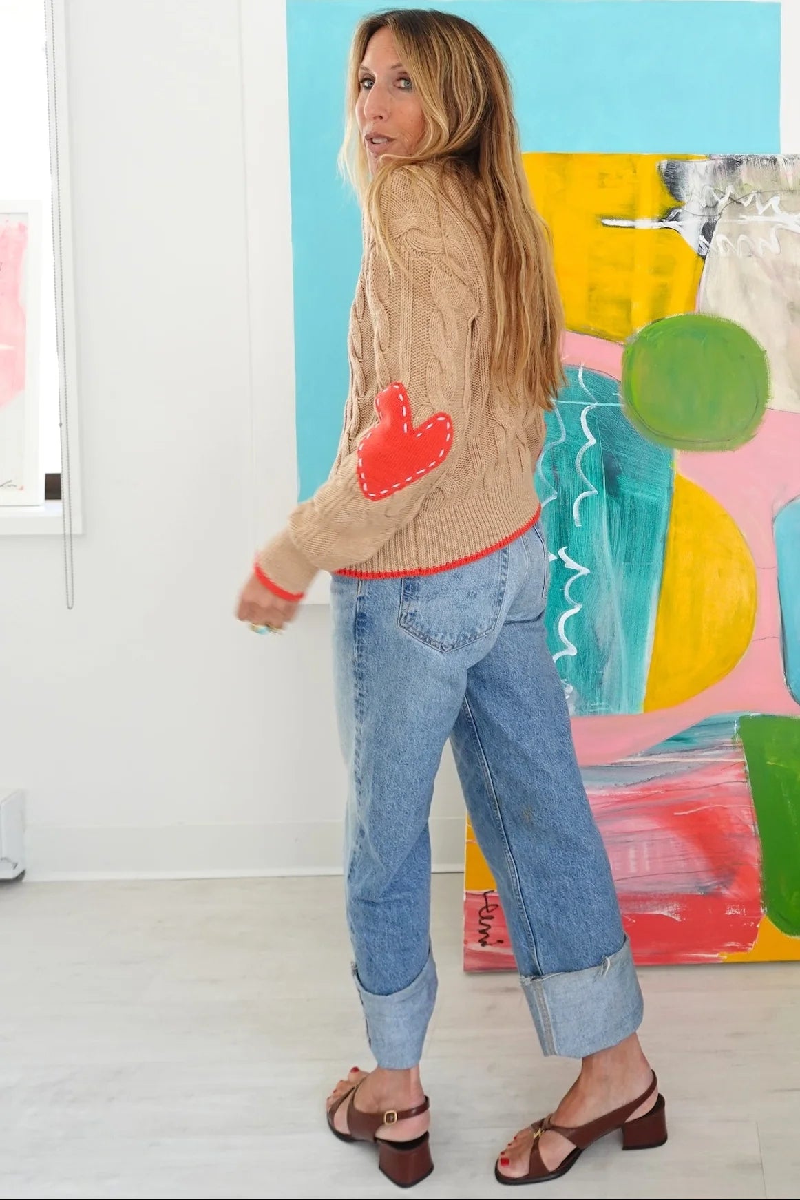 Kerri Rosenthal Maxwork Cable Pullover Sweater Camel
