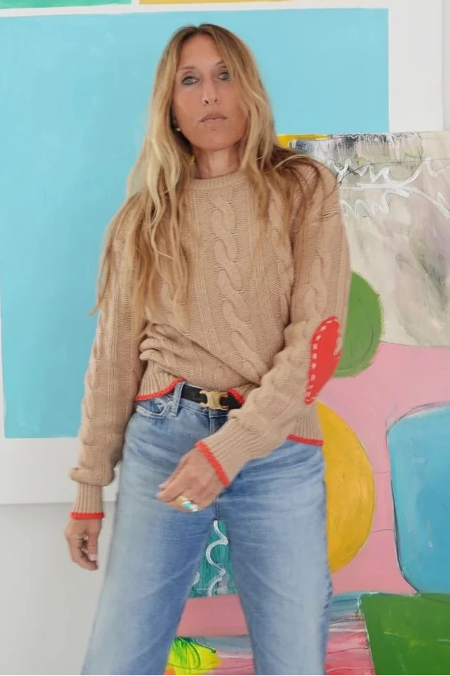 Kerri Rosenthal Maxwork Cable Pullover Sweater Camel