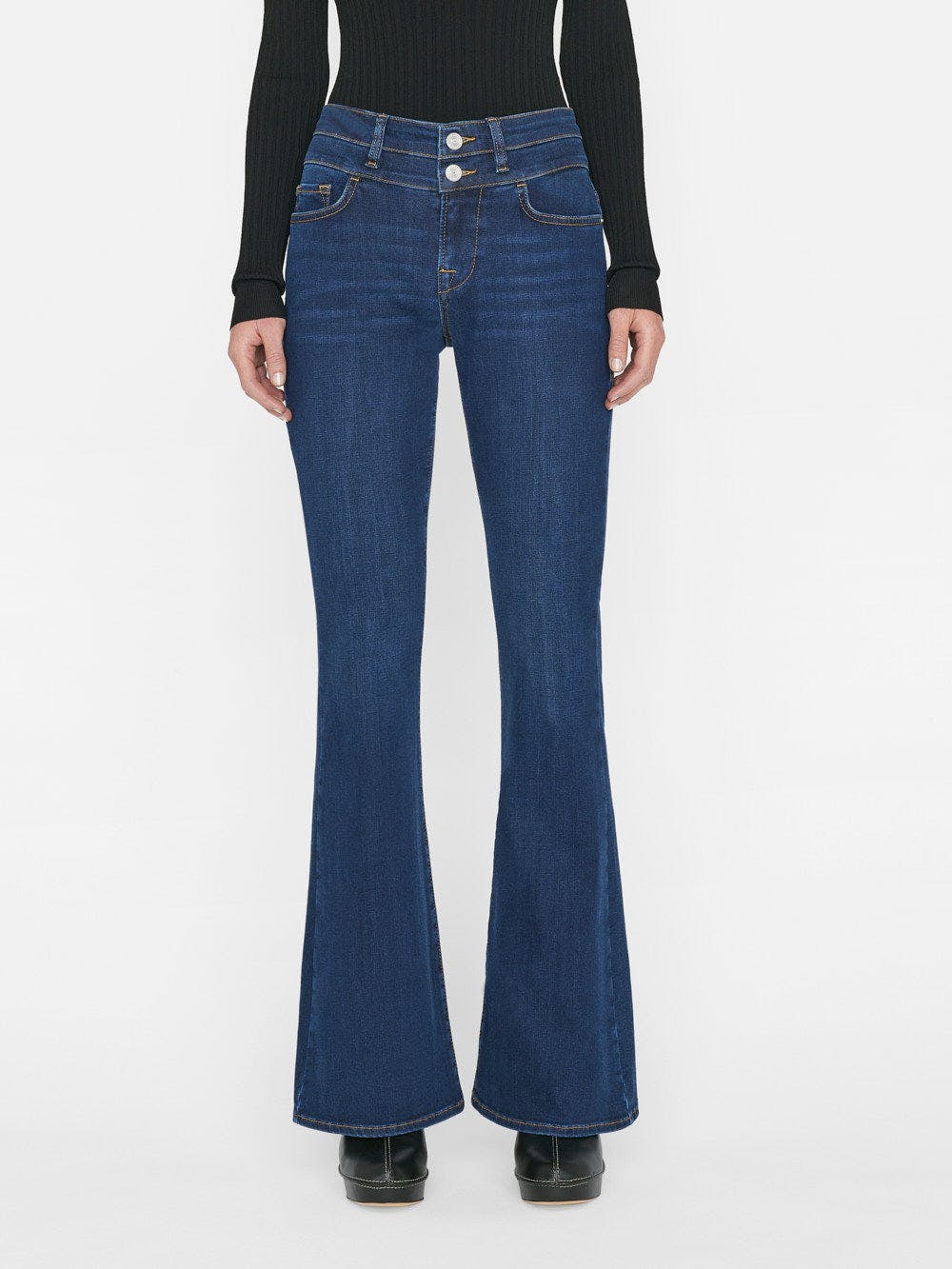 Frame Double Waist Band High Flare Jean