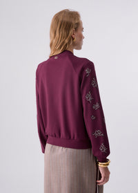 Liu Jo Sport Sweatshirt With Jewel Embroidery - Red Aubergine