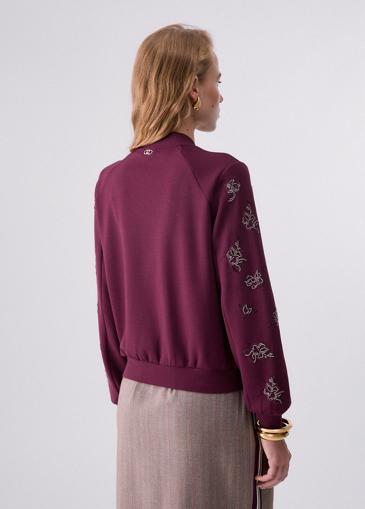 Liu Jo Sport Sweatshirt With Jewel Embroidery - Red Aubergine