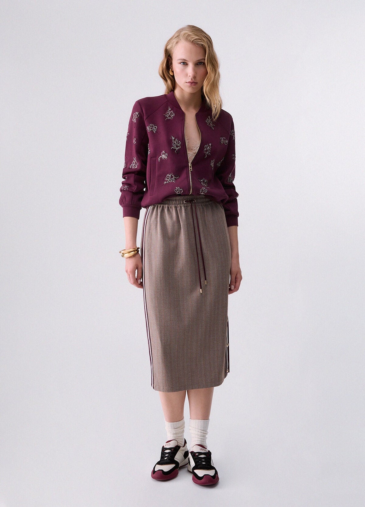 Liu Jo Sport Sweatshirt With Jewel Embroidery - Red Aubergine