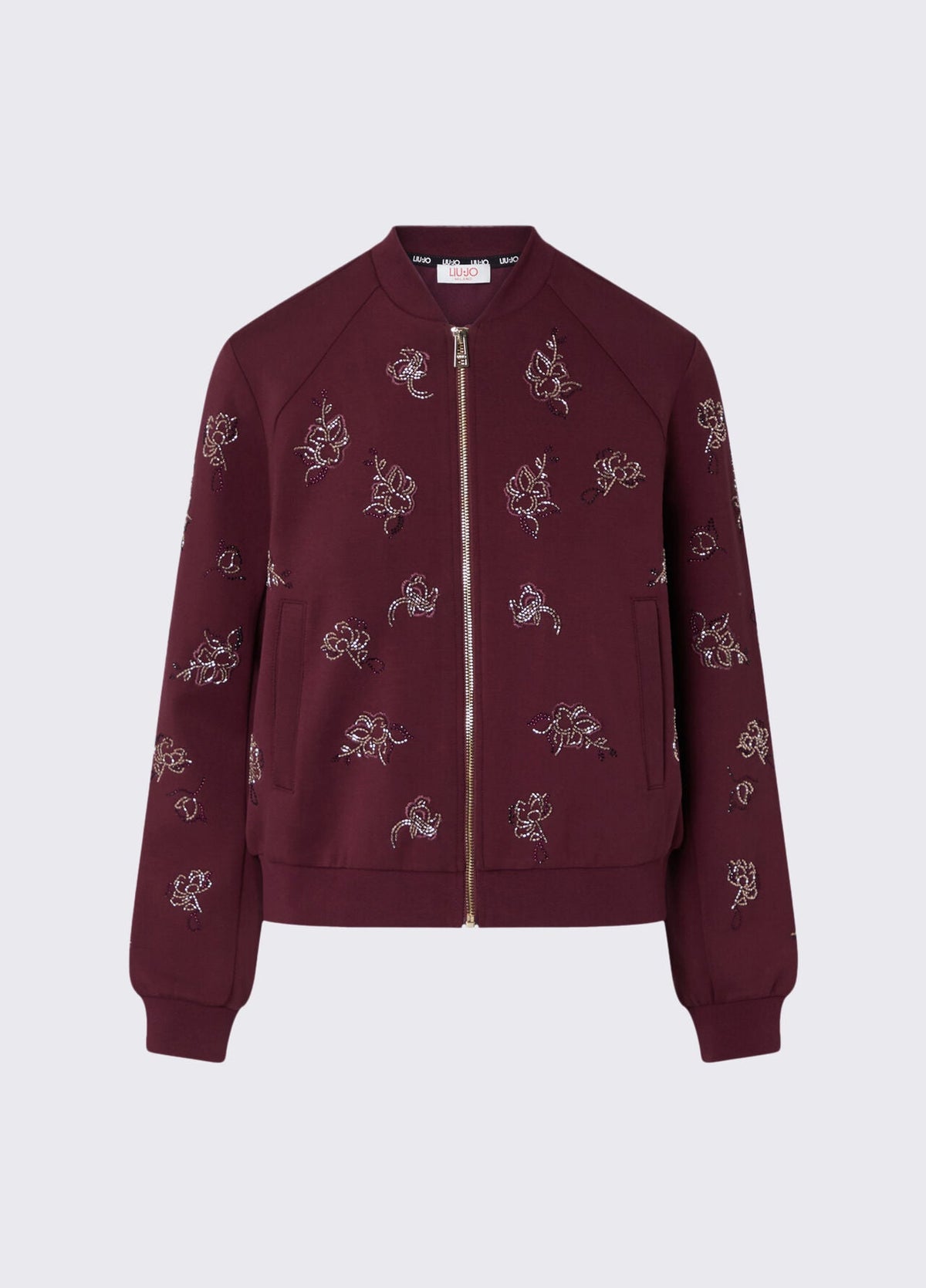 Liu Jo Sport Sweatshirt With Jewel Embroidery - Red Aubergine