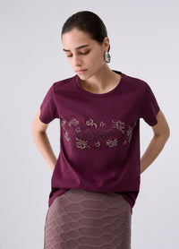 Liu Jo Sport T-Shirt With Rhinestones - Red Auberg