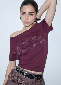 Liu Jo Sport T-Shirt With Rhinestones - Red Auberg