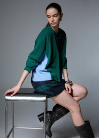 Liu Jo White Color-Block Wool Cardigan - Green Dusk