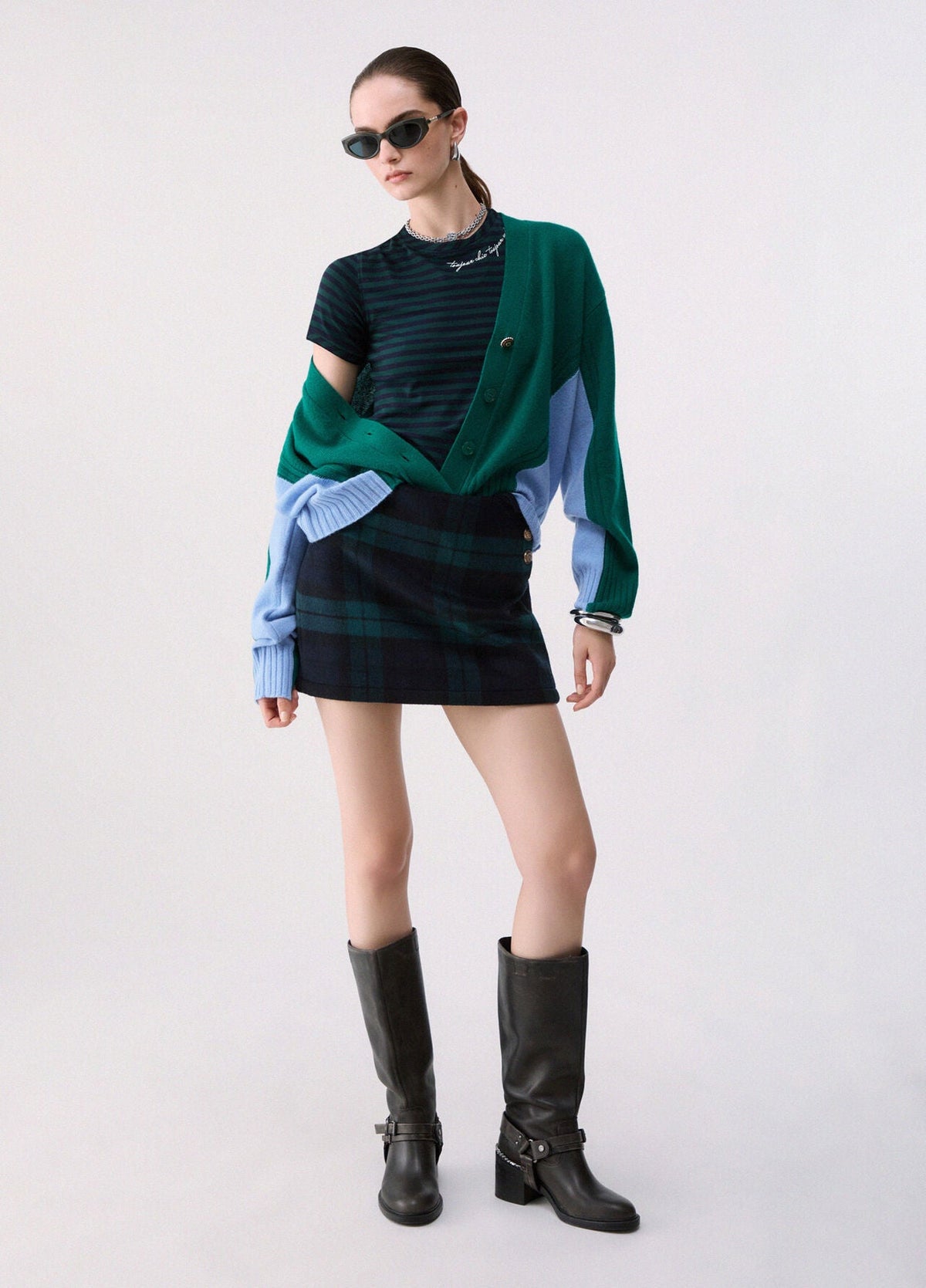 Liu Jo White Color-Block Wool Cardigan - Green Dusk