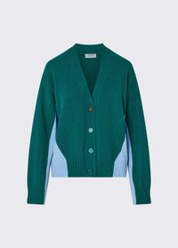 Liu Jo White Color-Block Wool Cardigan - Green Dusk