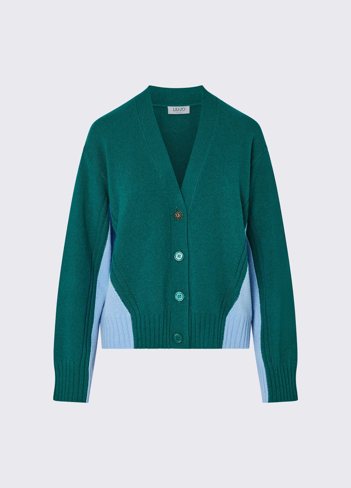 Liu Jo White Color-Block Wool Cardigan - Green Dusk