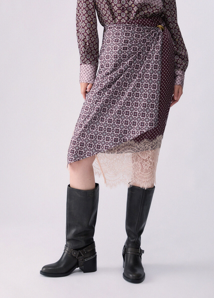 Liu Jo White Midi Skirt with Lace Details - Big Lil Geom Sm/Aubergine