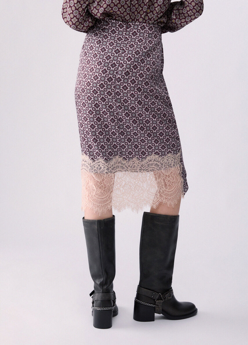 Liu Jo White Midi Skirt with Lace Details - Big Lil Geom Sm/Aubergine