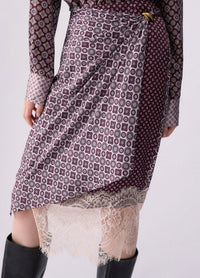 Liu Jo White Midi Skirt with Lace Details - Big Lil Geom Sm/Aubergine