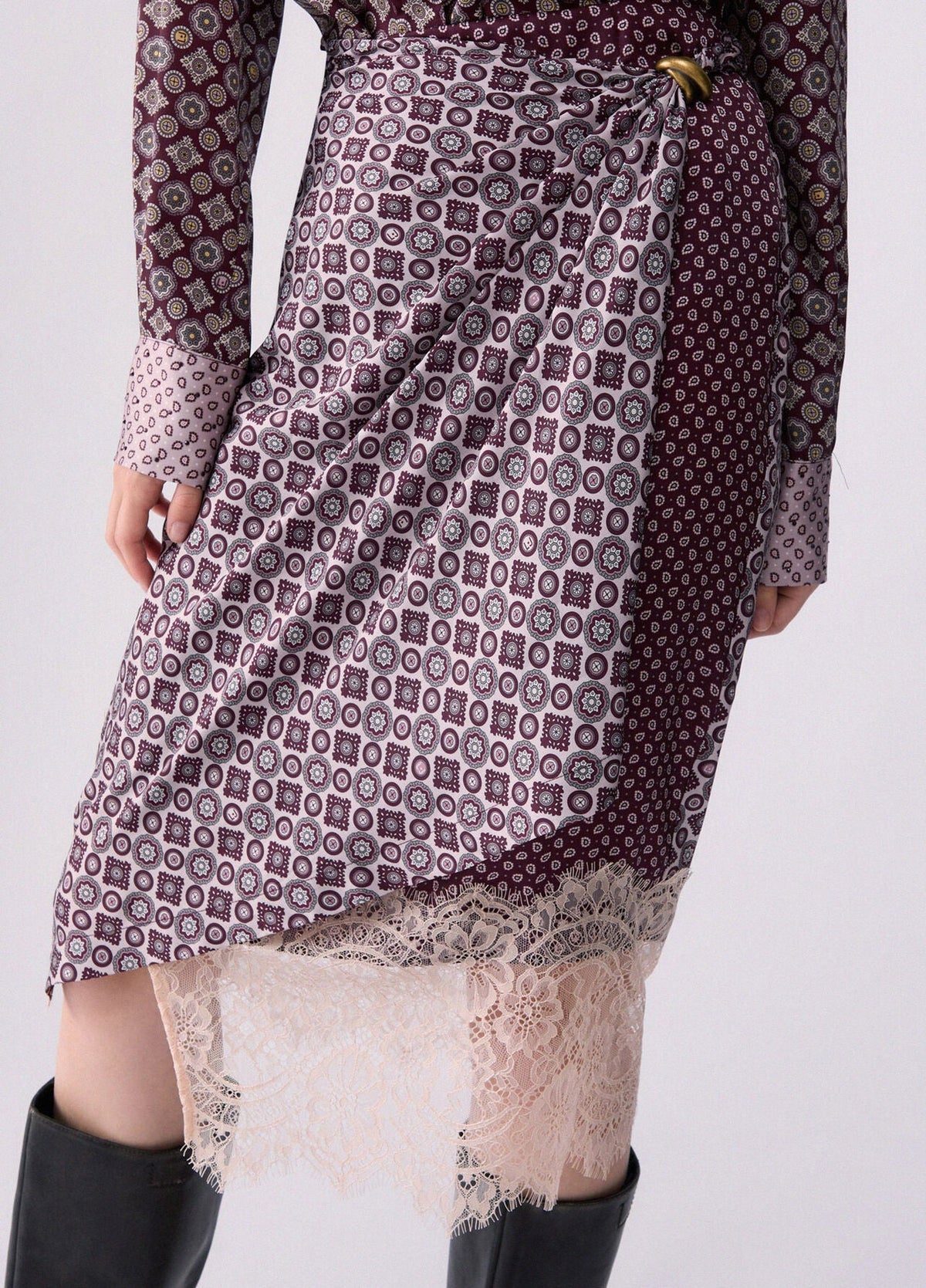 Liu Jo White Midi Skirt with Lace Details - Big Lil Geom Sm/Aubergine