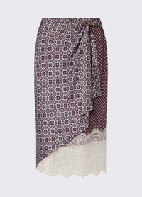 Liu Jo White Midi Skirt with Lace Details - Big Lil Geom Sm/Aubergine