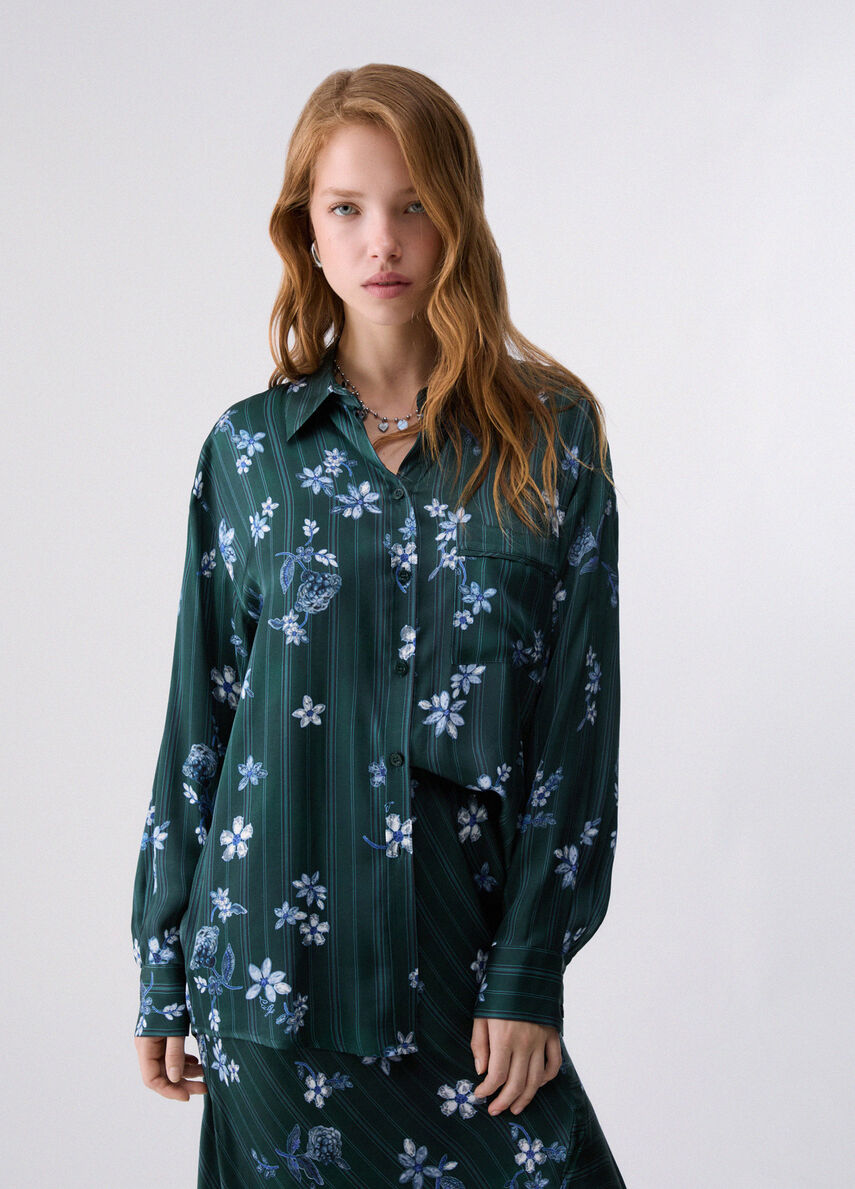 Liu Jo White Printed Satin Shirt  - Green Precious
