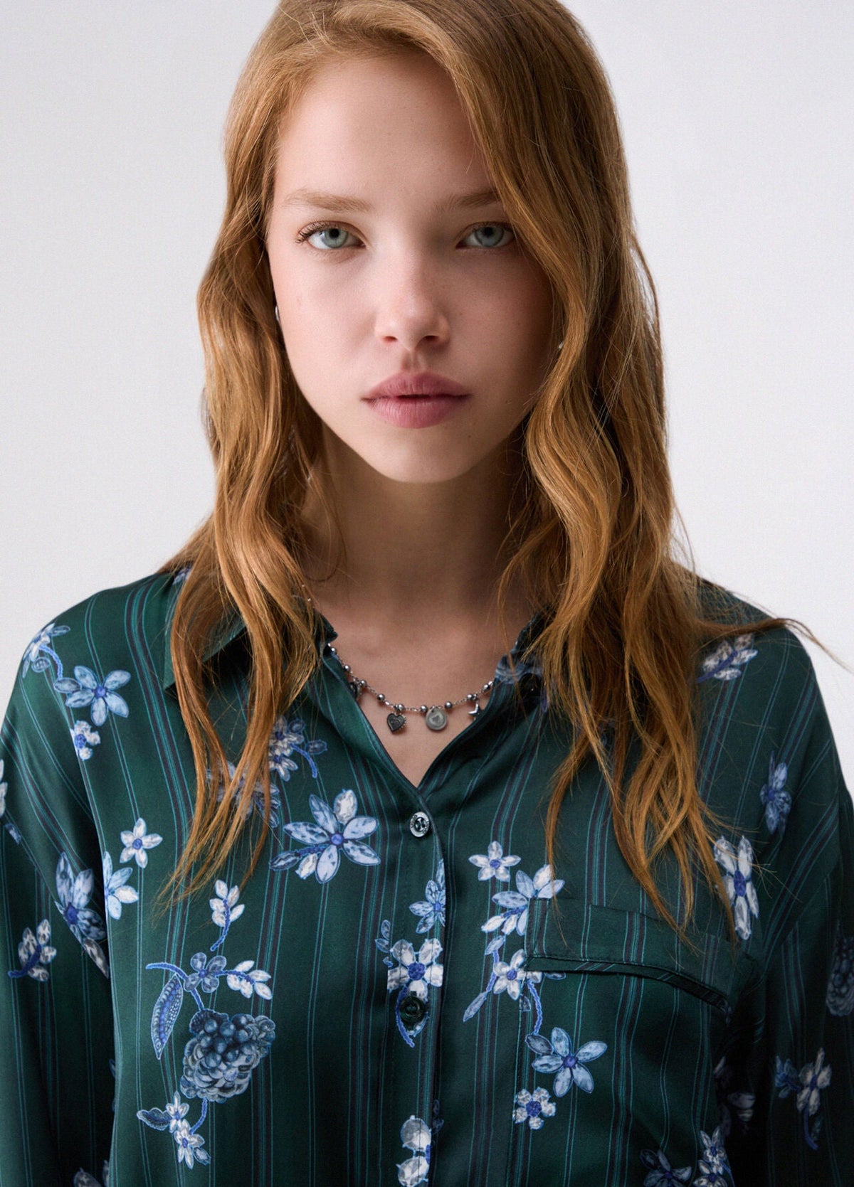 Liu Jo White Printed Satin Shirt  - Green Precious