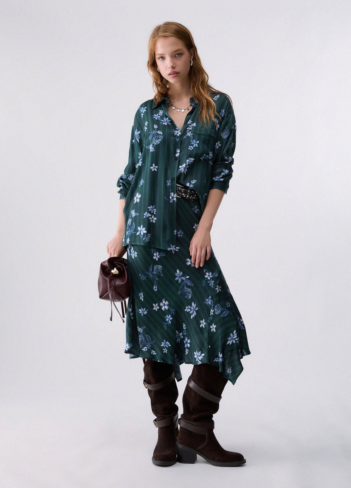 Liu Jo White Printed Satin Shirt  - Green Precious
