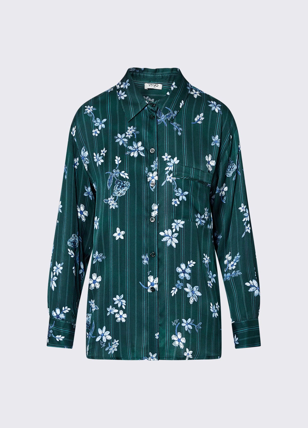 Liu Jo White Printed Satin Shirt  - Green Precious