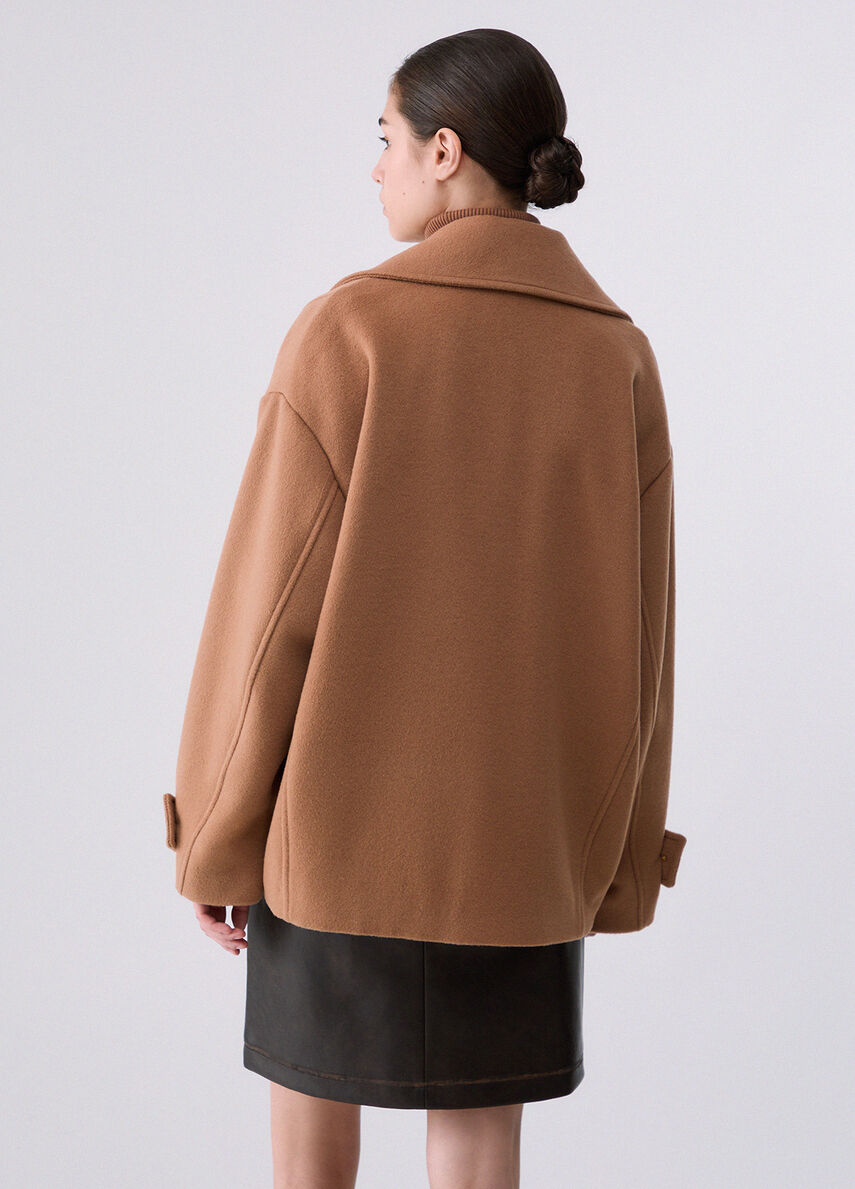 Liu Jo White Short Double-Breasted Wool Coat- Cozy Beige