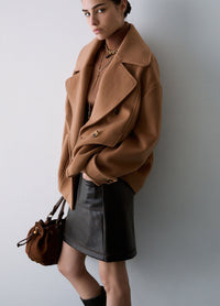 Liu Jo White Short Double-Breasted Wool Coat- Cozy Beige