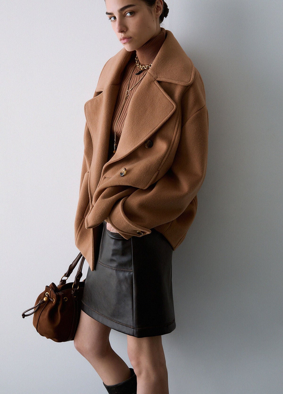 Liu Jo White Short Double-Breasted Wool Coat- Cozy Beige