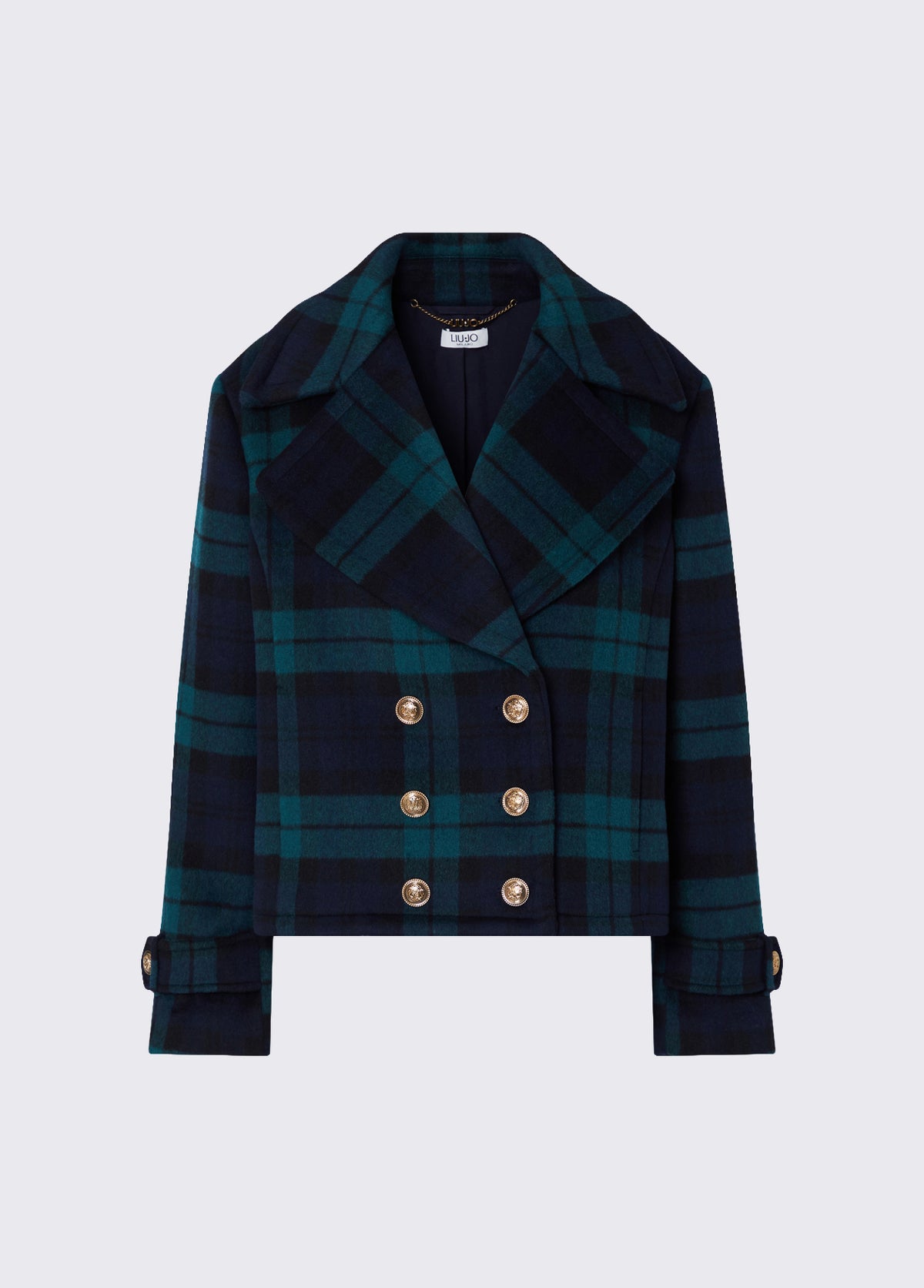 Manteau court en laine Liu Jo White - Tartan/Green/Blue