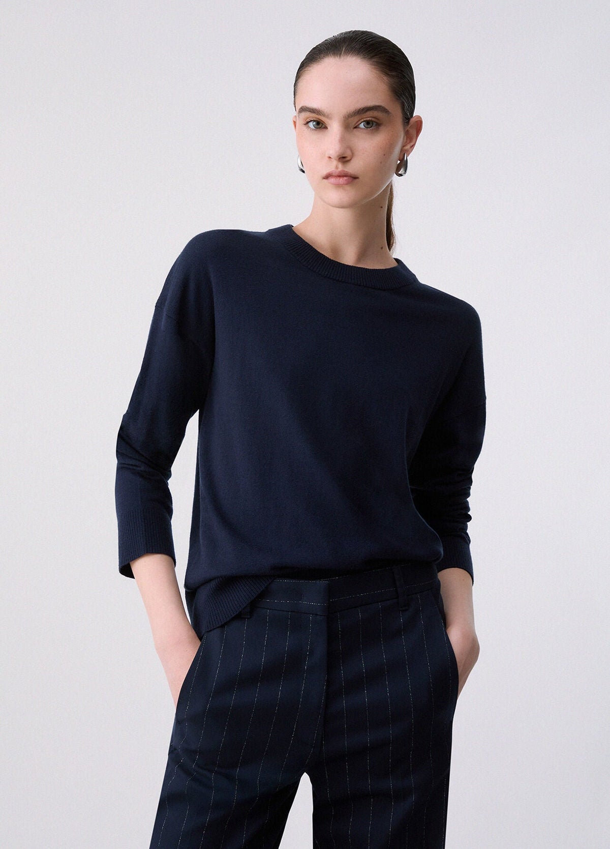 Liu Jo White Wool Blend Sweater - Nuit Noir/Dark Blue