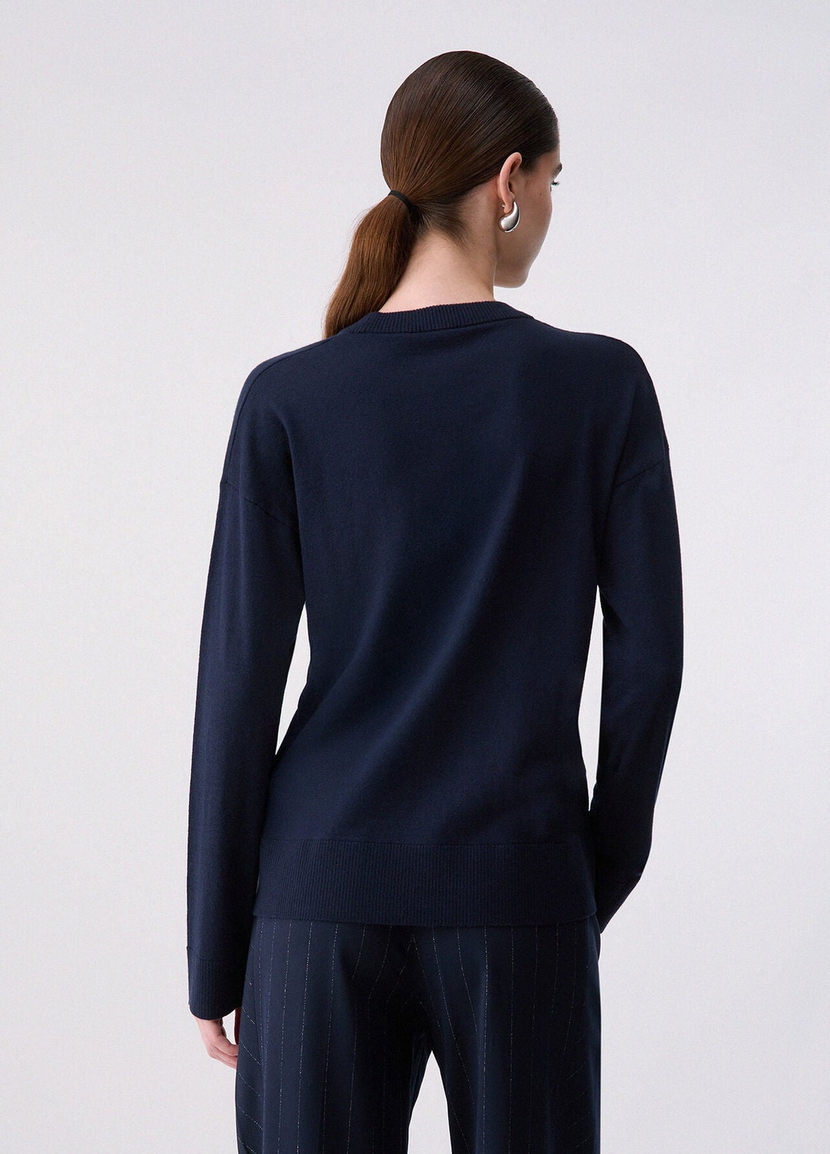 Liu Jo White Wool Blend Sweater - Nuit Noir/Dark Blue