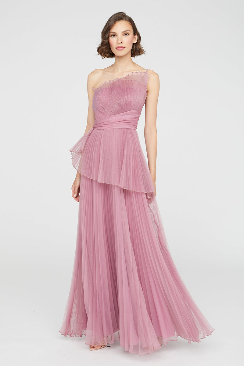 Theia Delphine Pleated Organza Gown