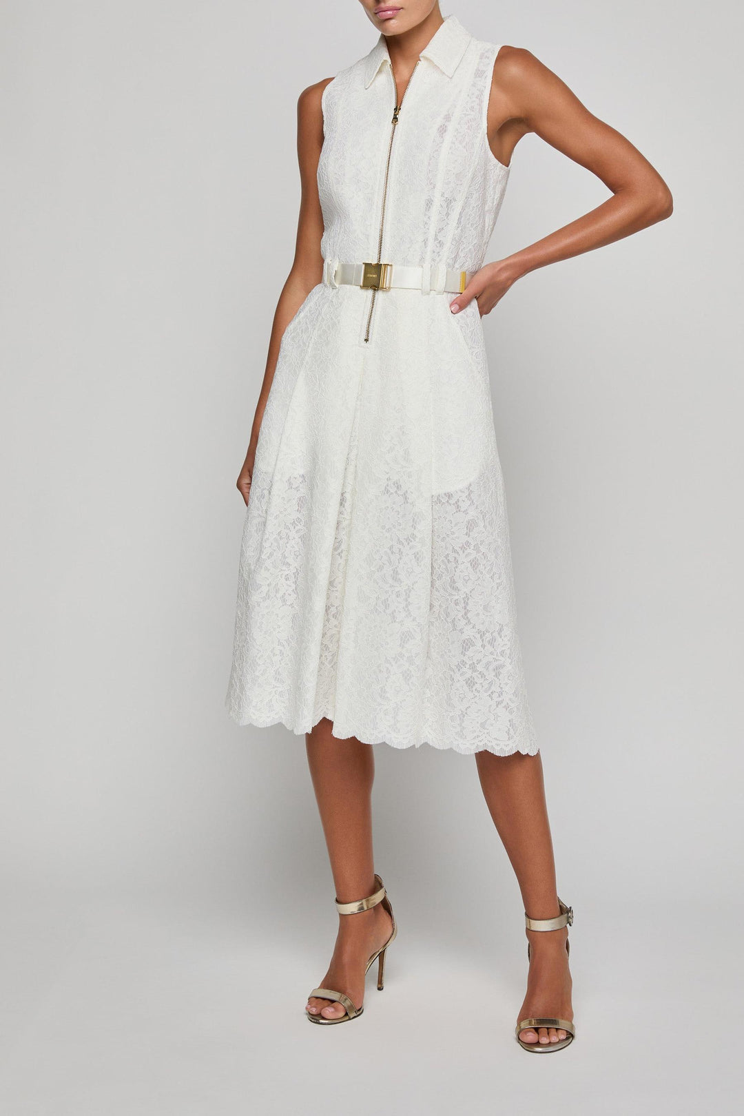 L'Agence Kylo Belted Lace Dress Ivory