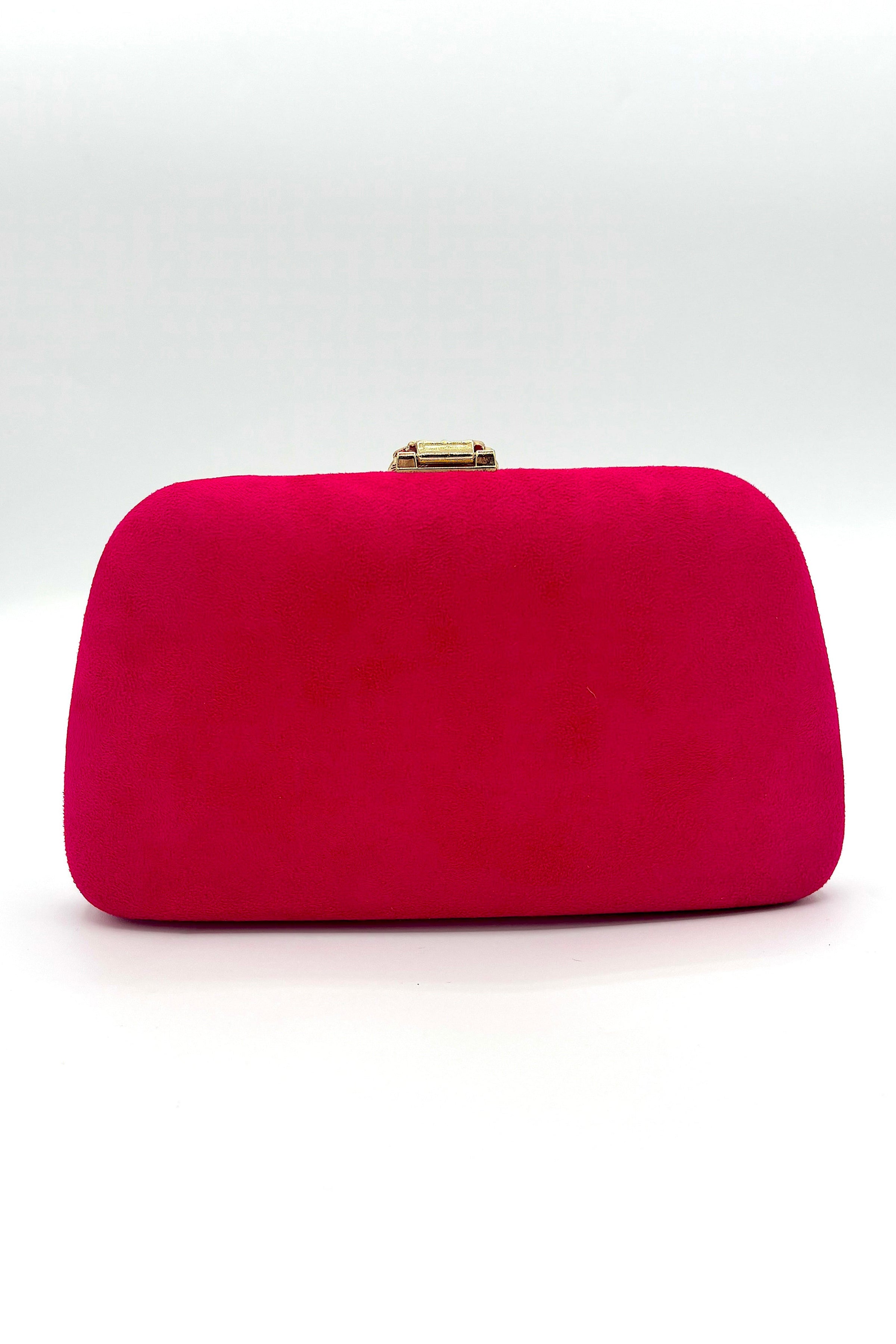 Tres Chic Tres Chic Velvet Leaf Clutch Hot Pink
